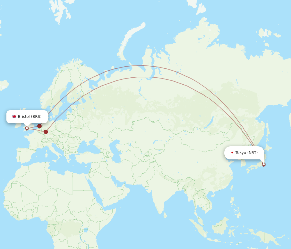 BRS-NRT flight routes