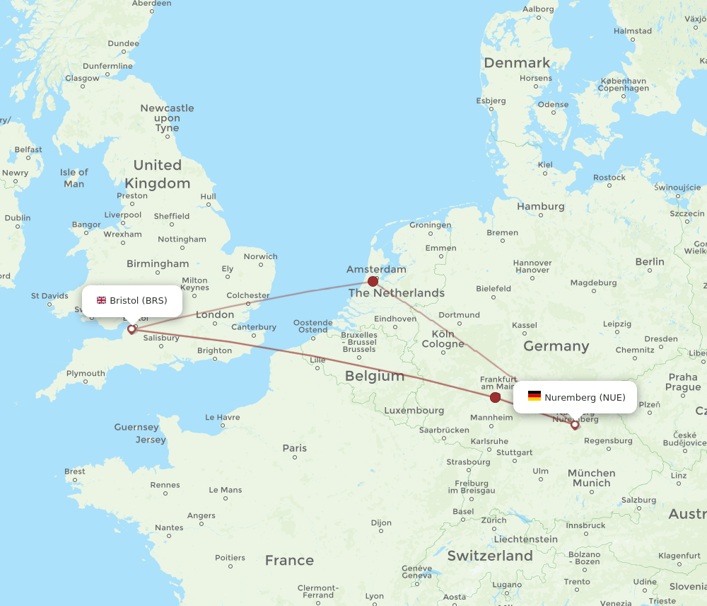 BRS to NUE flights and routes map