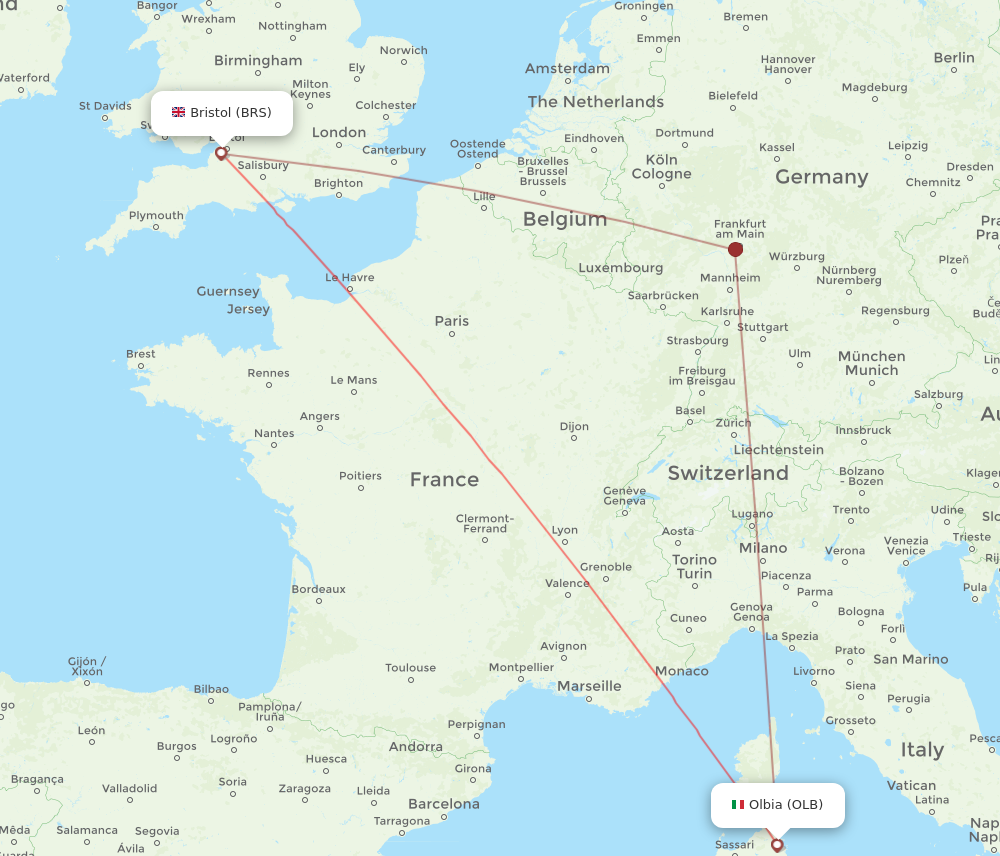 BRS to OLB flights and routes map