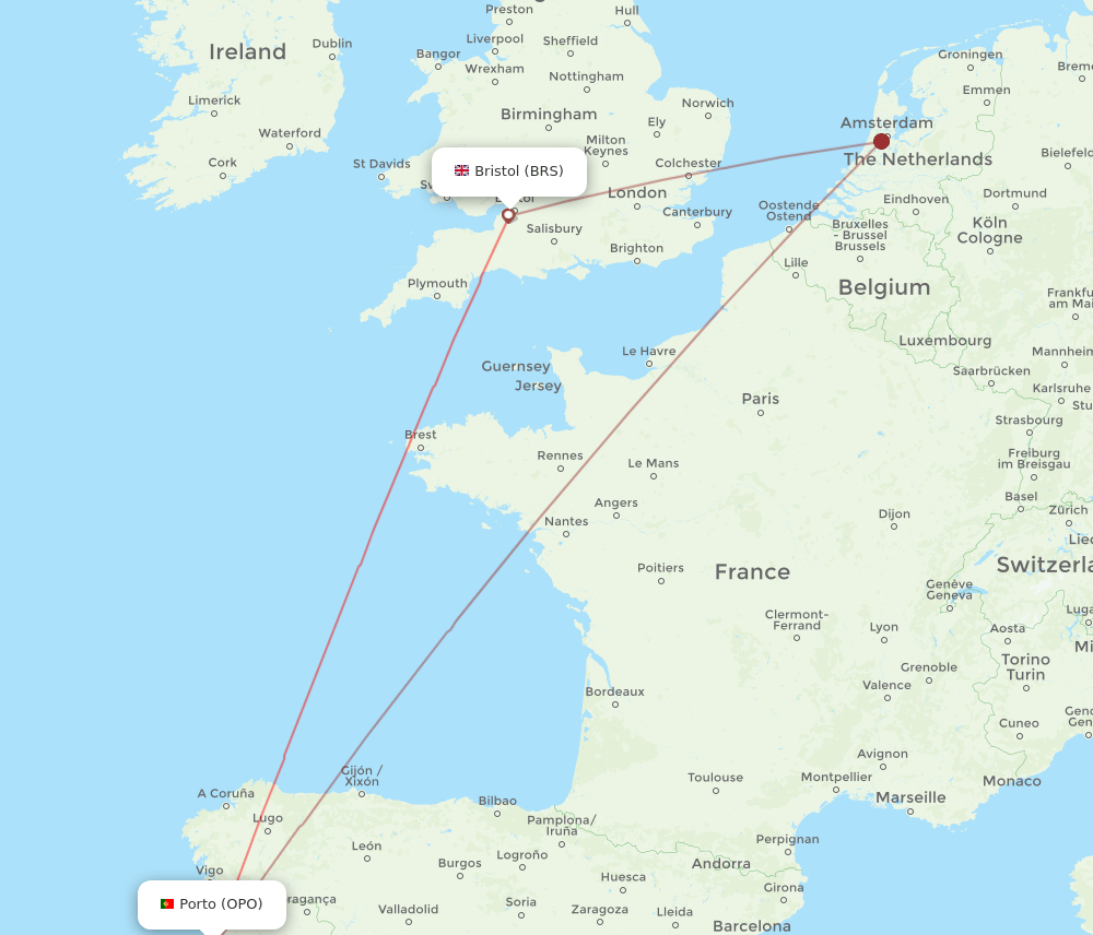 BRS to OPO flights and routes map