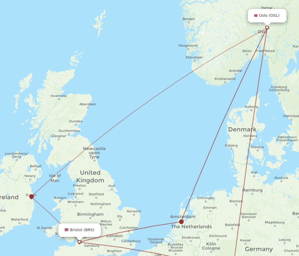 BRS-OSL flight routes
