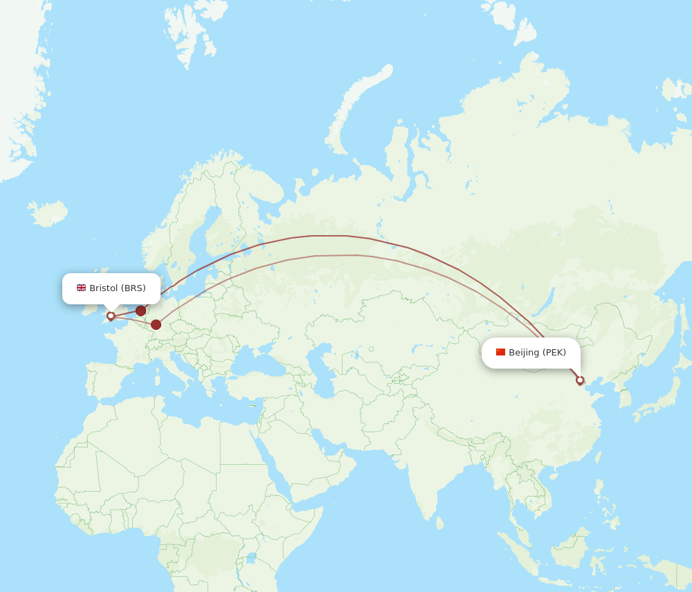 BRS-PEK flight routes