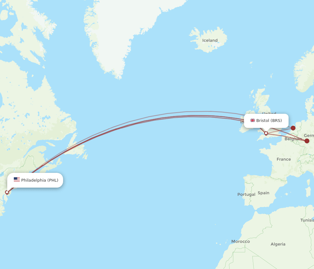 BRS to PHL flights and routes map