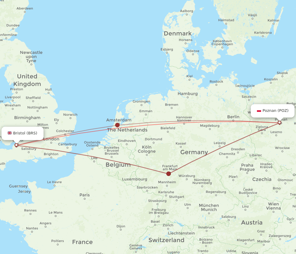 BRS to POZ flights and routes map