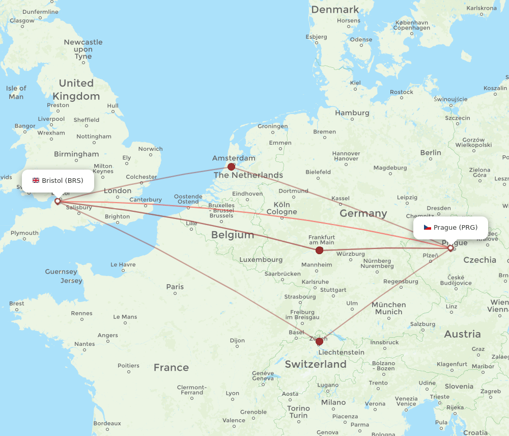 BRS-PRG flight routes