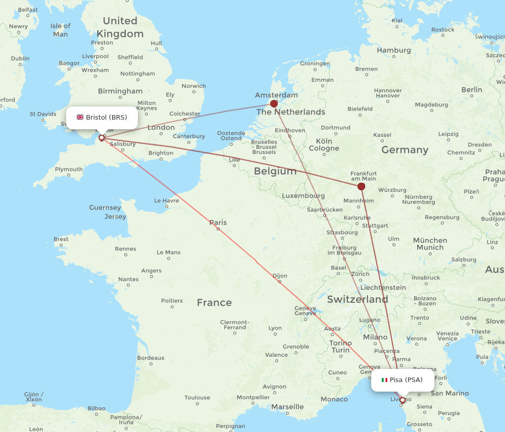 BRS to PSA flights and routes map