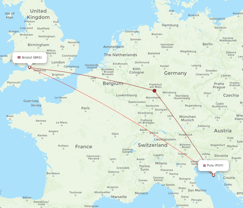 Bristol - Pula route map and flight paths