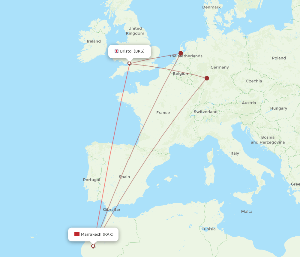 BRS-RAK flight routes