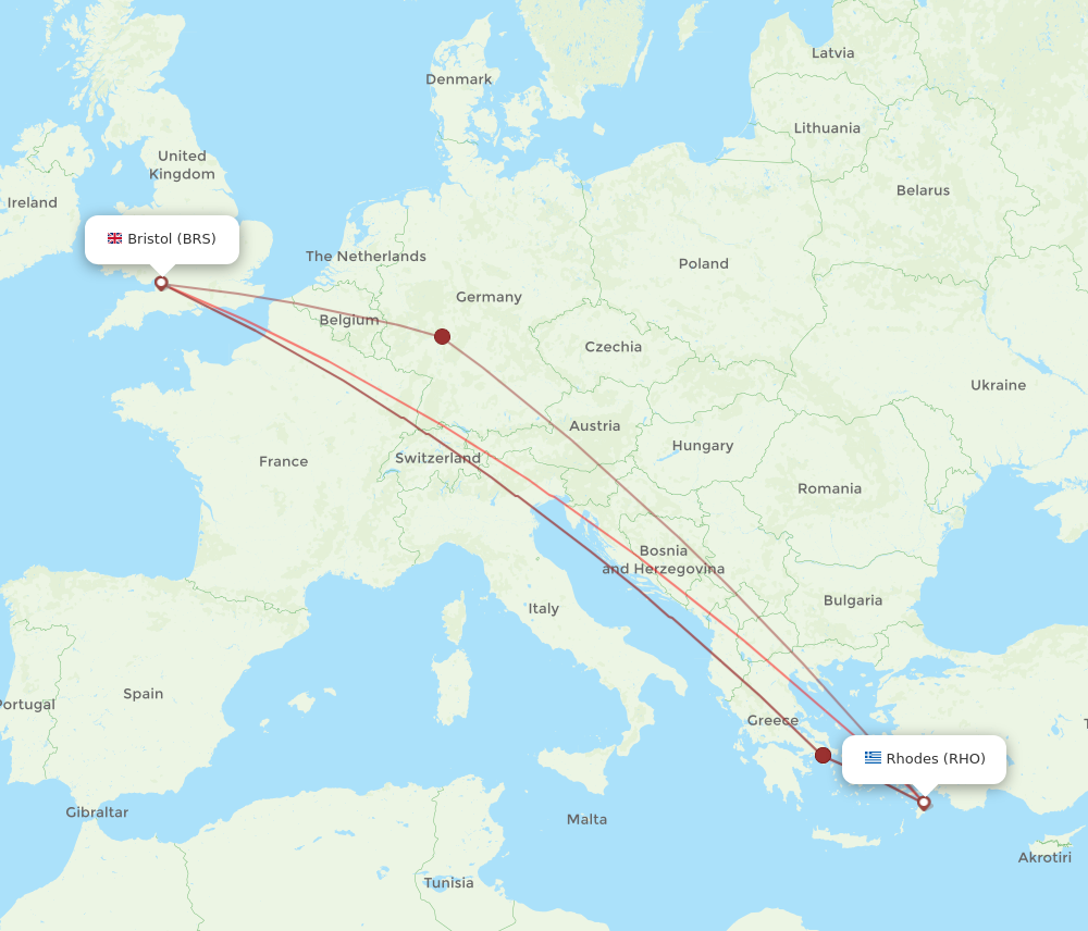 BRS to RHO flights and routes map