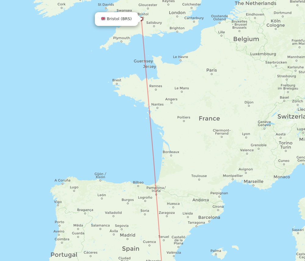 Bristol - Corvera route map and flight paths