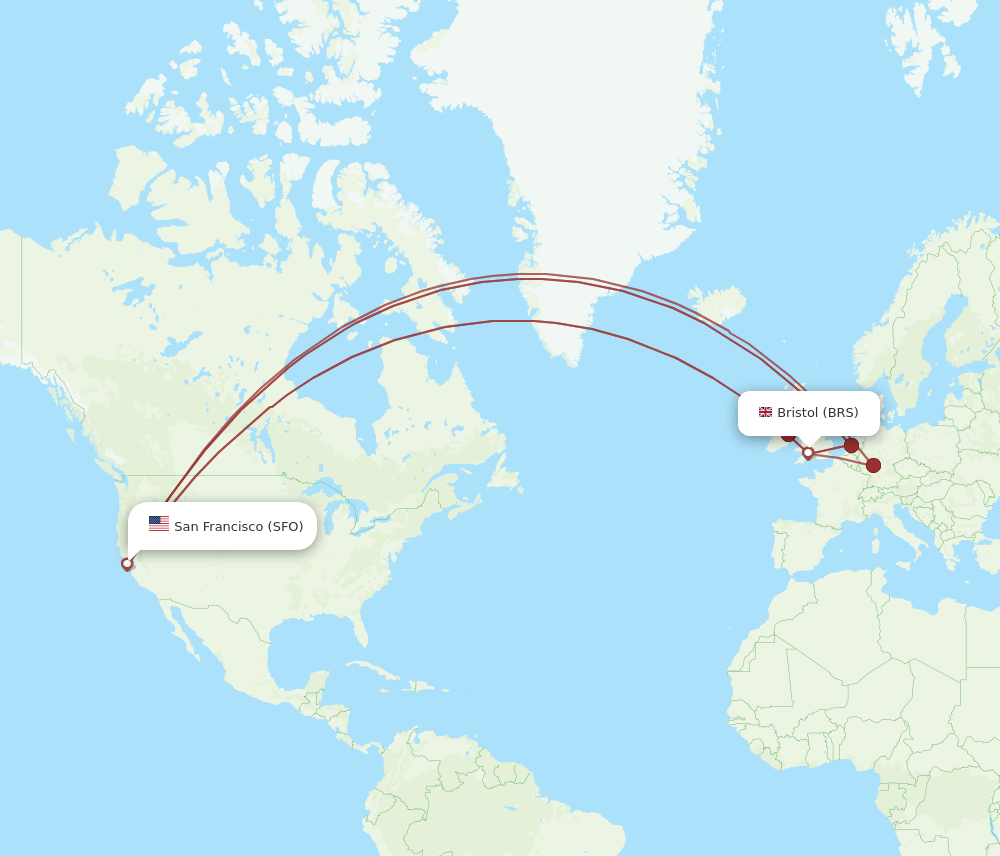 BRS to SFO flights and routes map