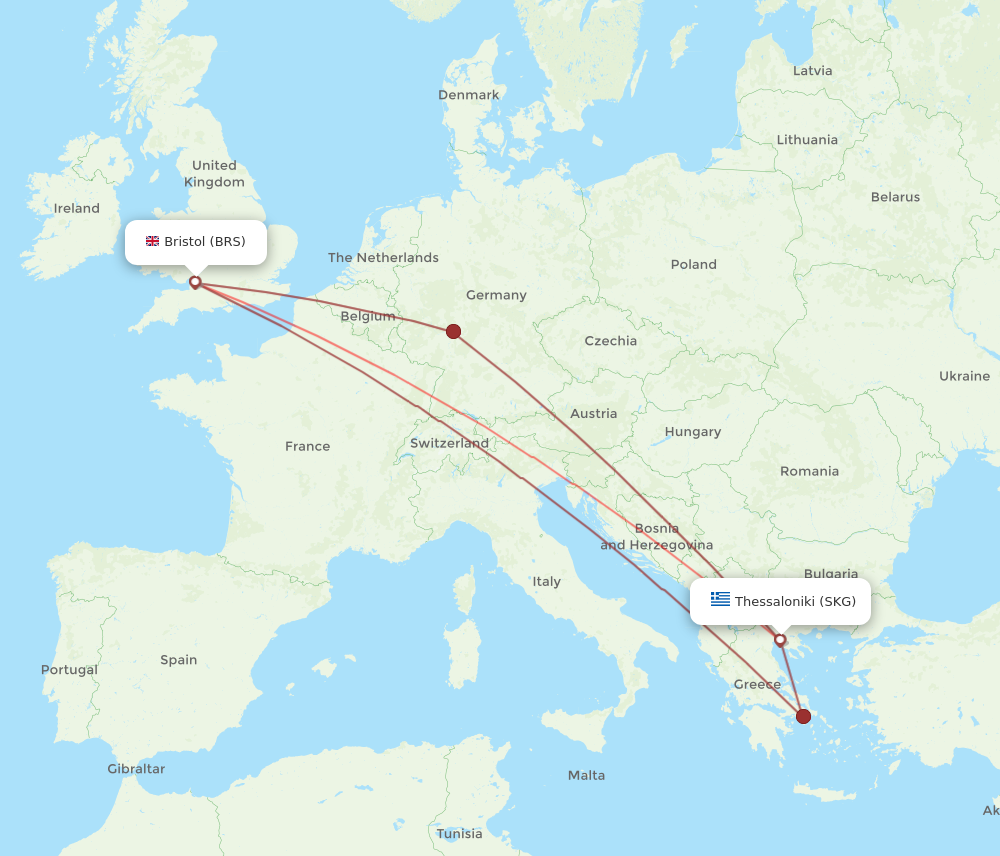BRS to SKG flights and routes map