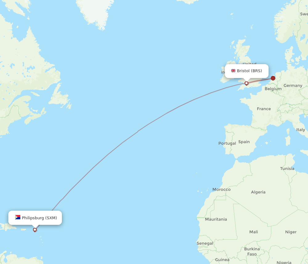 BRS-SXM flight routes