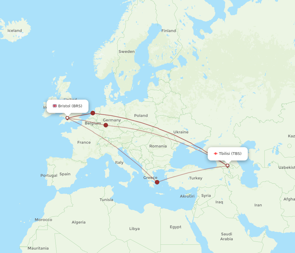 BRS to TBS flights and routes map