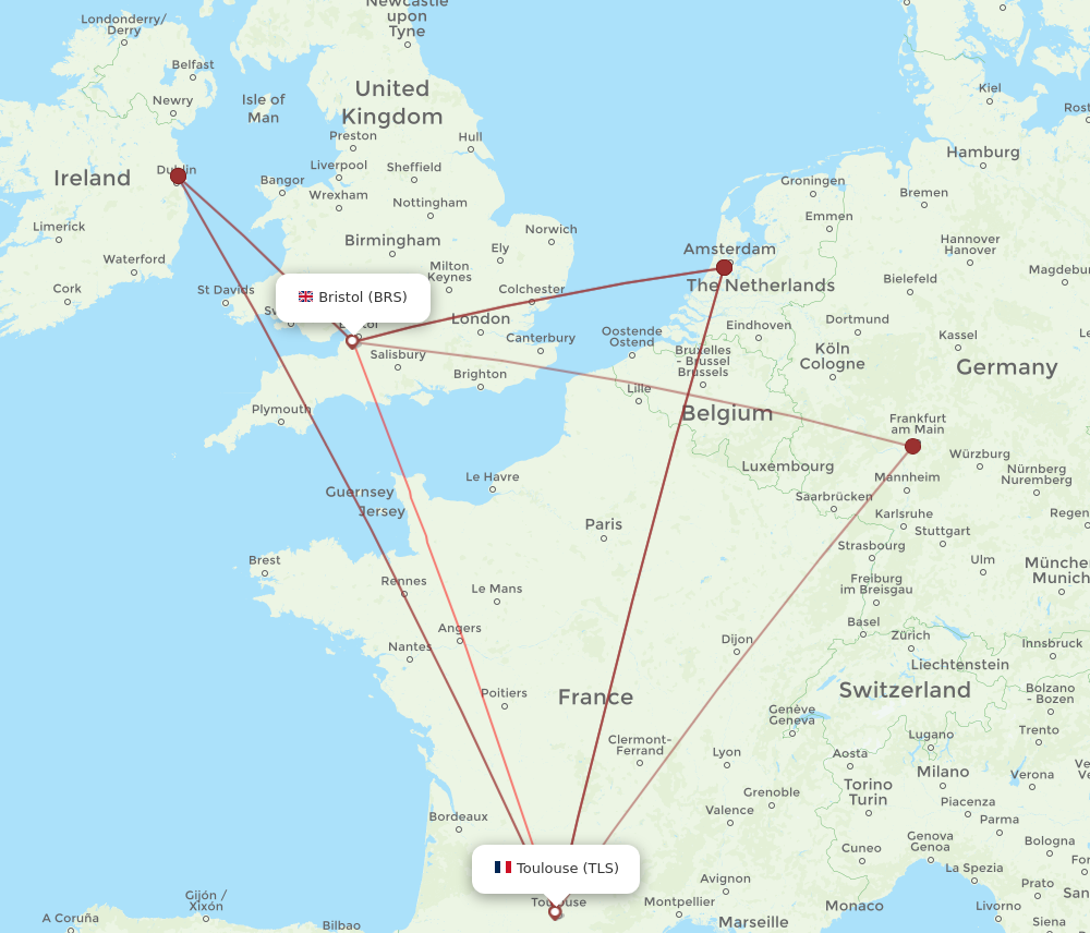 BRS to TLS flights and routes map