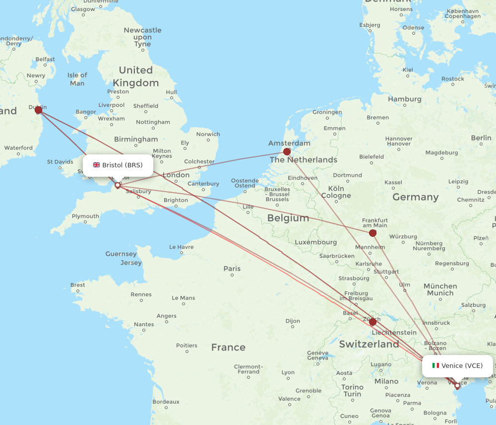 BRS to VCE flights and routes map