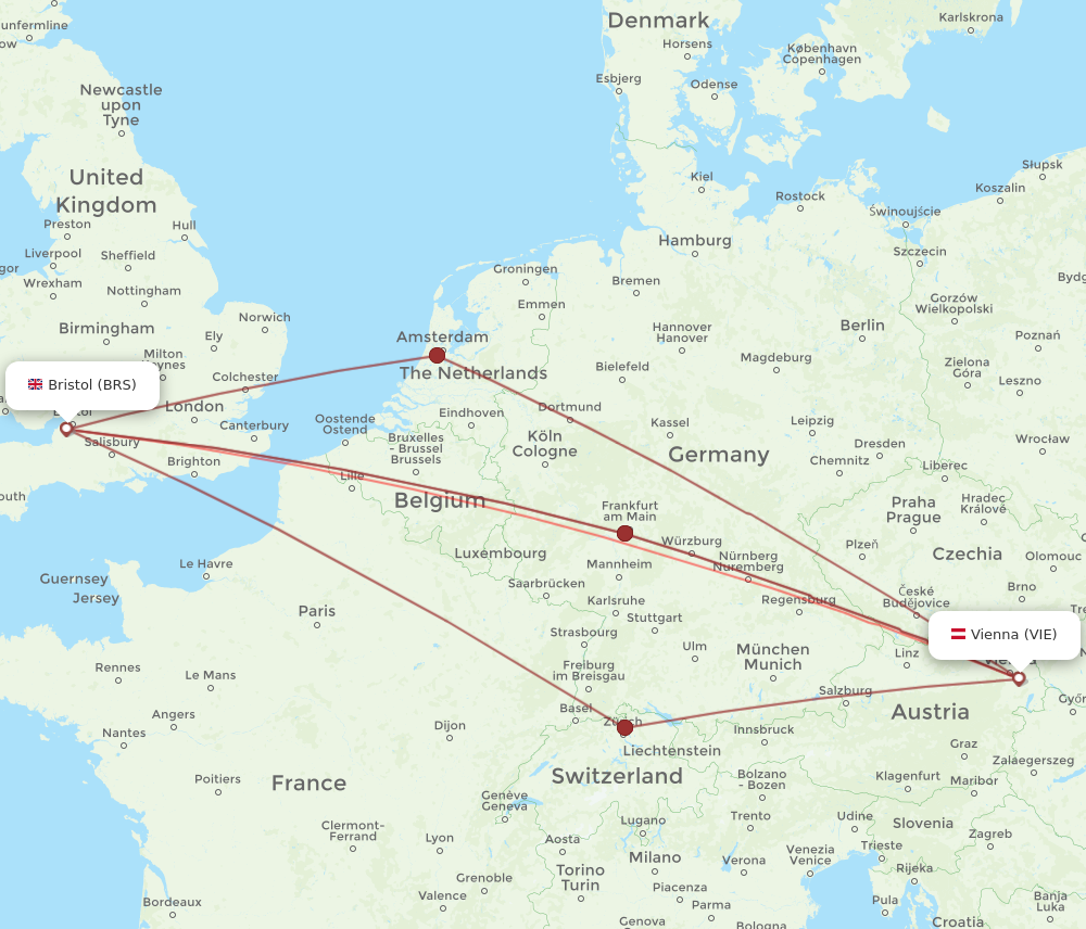 BRS to VIE flights and routes map