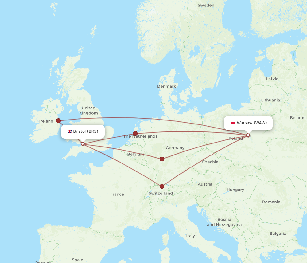 BRS to WAW flights and routes map