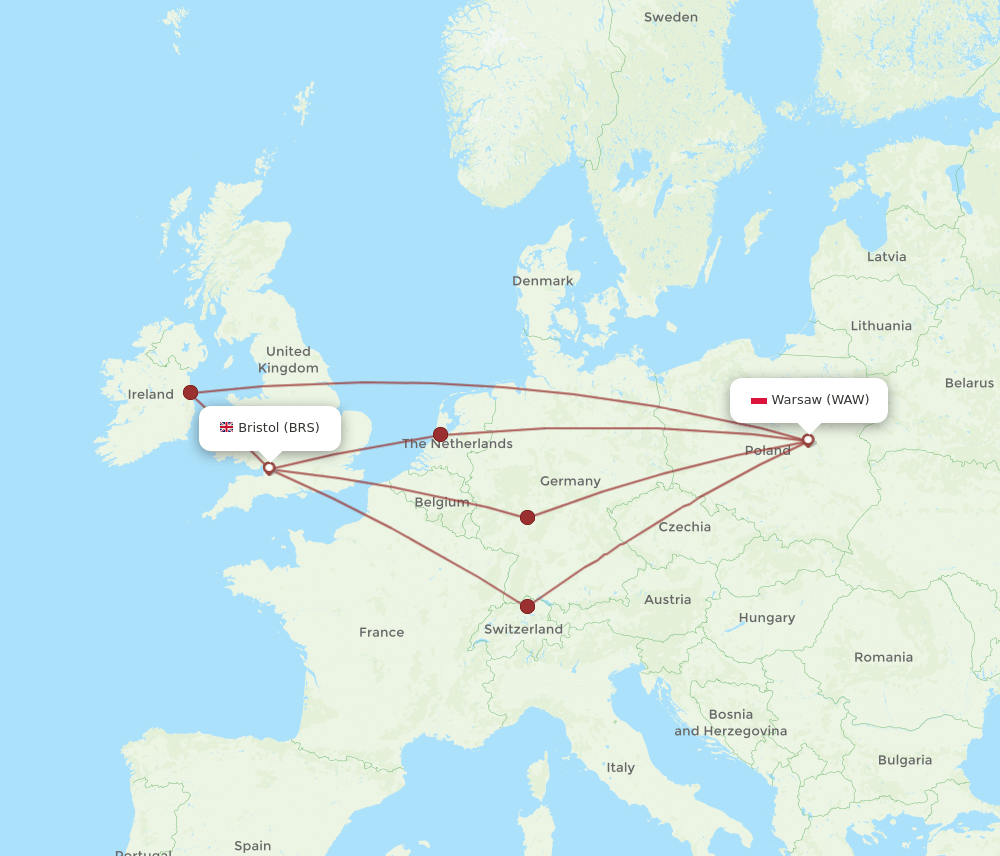 BRS-WAW flight routes