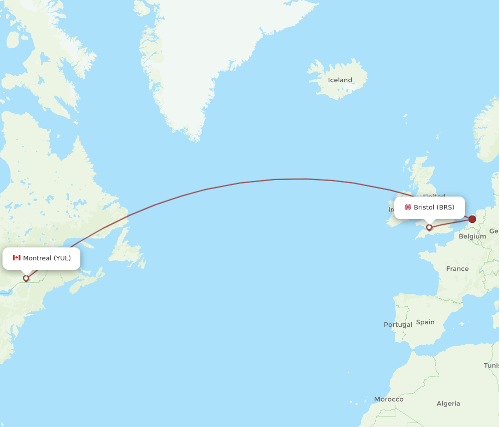 BRS to YUL flights and routes map