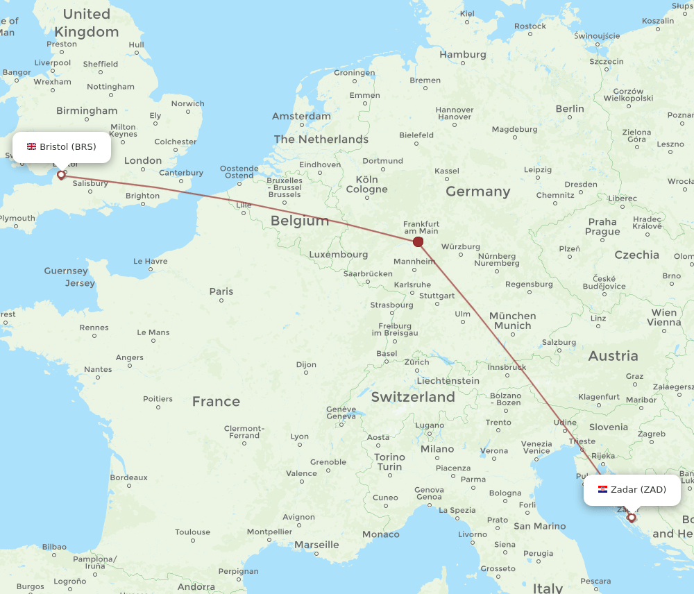Bristol - Zadar route map and flight paths