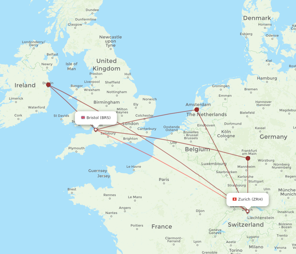 BRS to ZRH flights and routes map