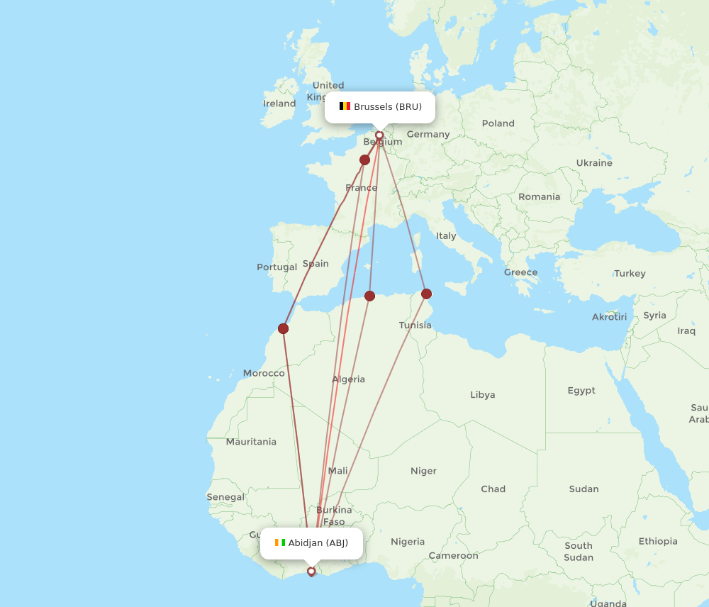 BRU to ABJ flights and routes map