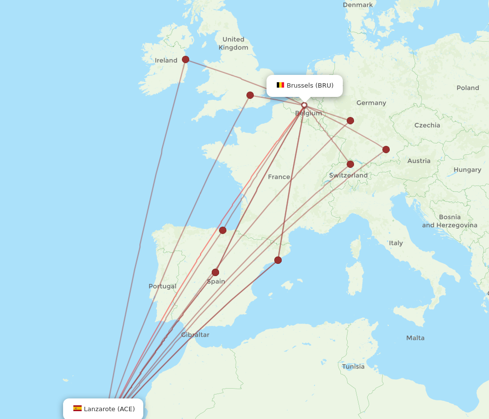 BRU to ACE flights and routes map