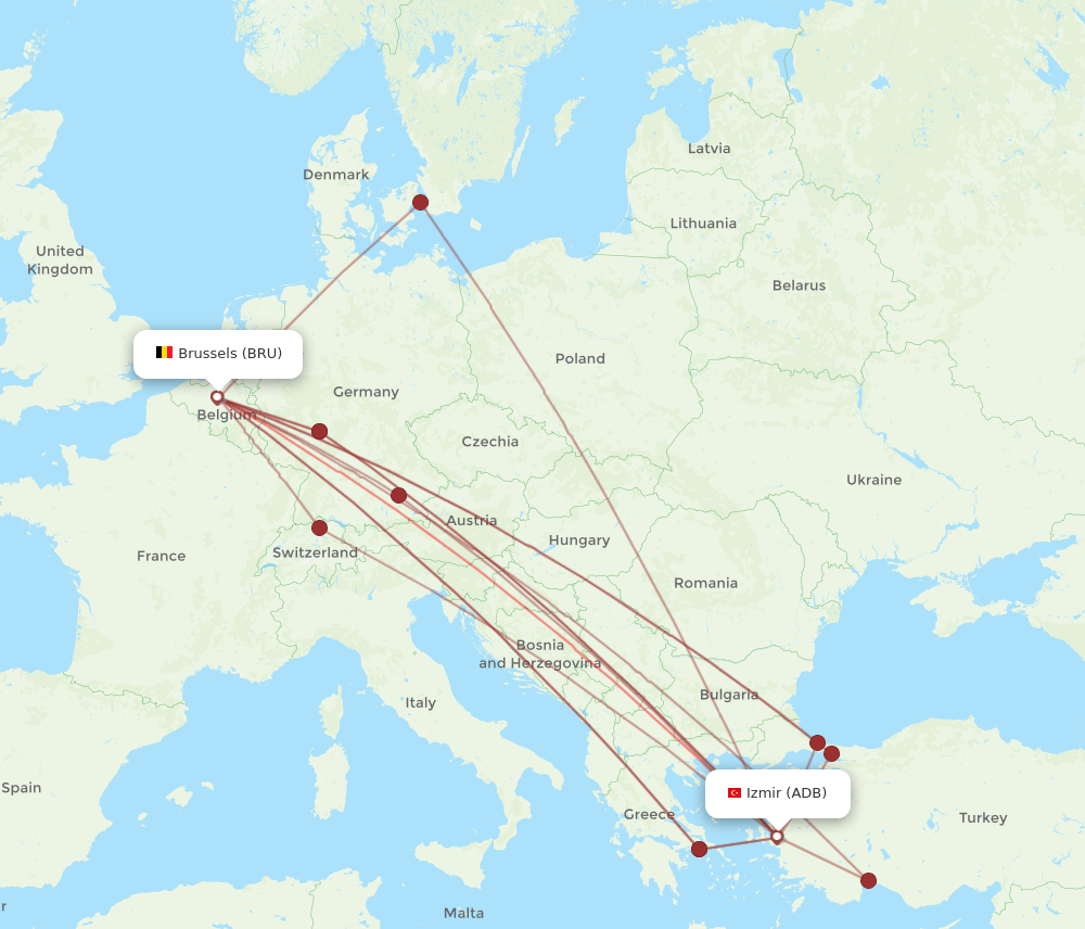 BRU-ADB flight routes