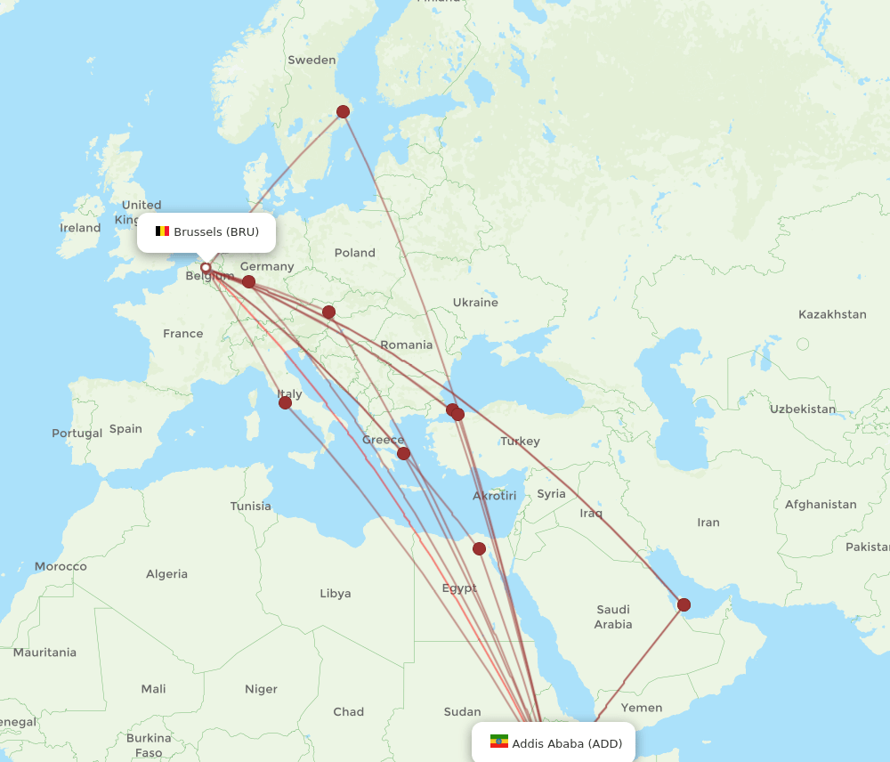 BRU-ADD flight routes