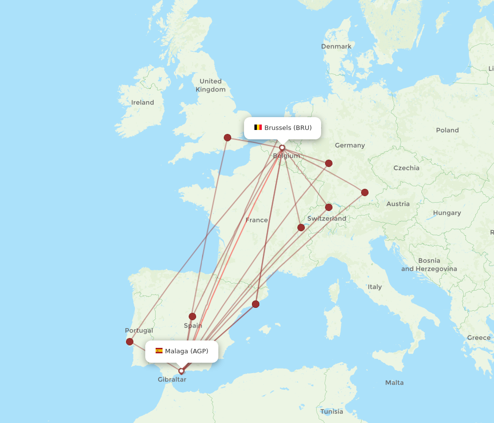 BRU to AGP flights and routes map