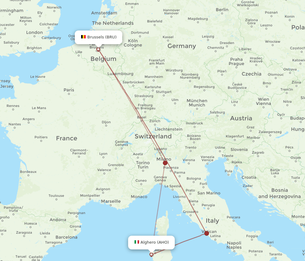 BRU-AHO flight routes
