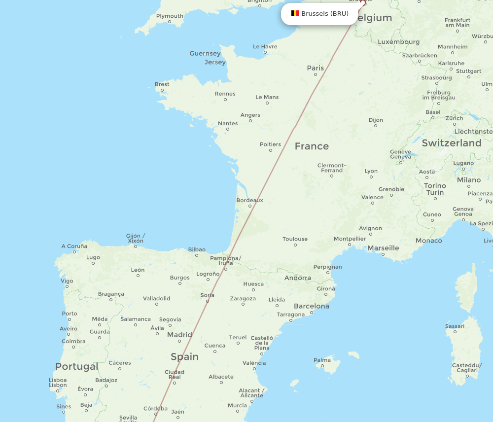 Al Hoceima - Brussels route map and flight paths