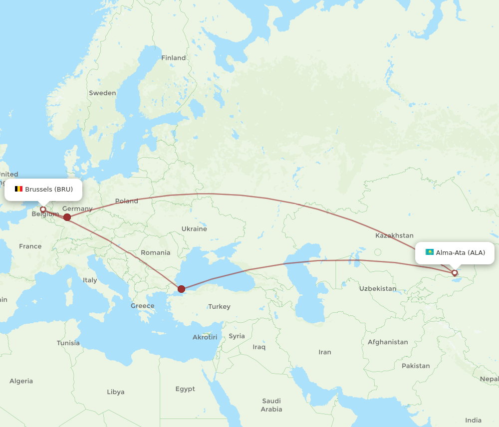 BRU-ALA flight routes