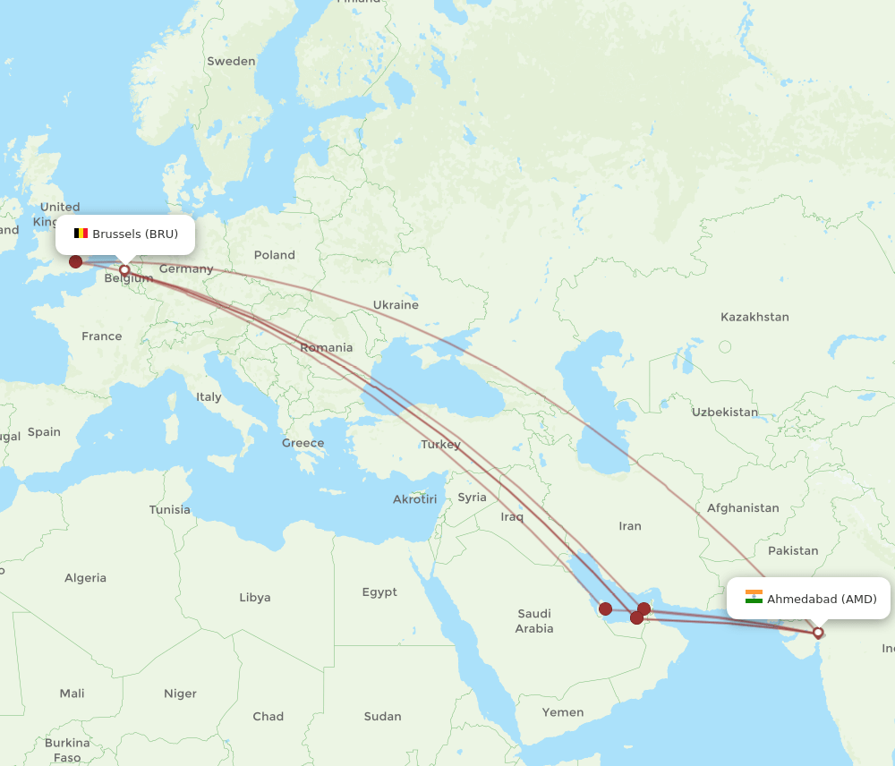 BRU-AMD flight routes