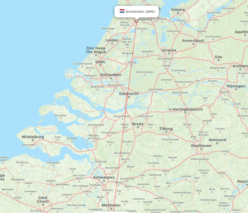 Brussels - Amsterdam route map and flight paths