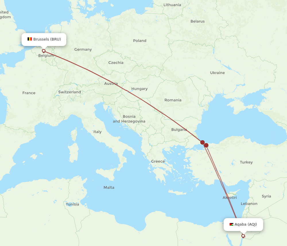 BRU-AQJ flight routes