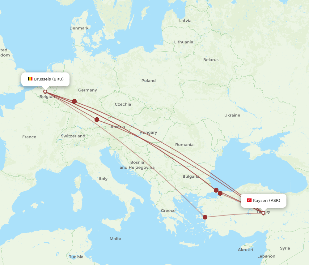BRU-ASR flight routes