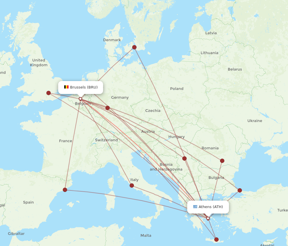 BRU to ATH flights and routes map