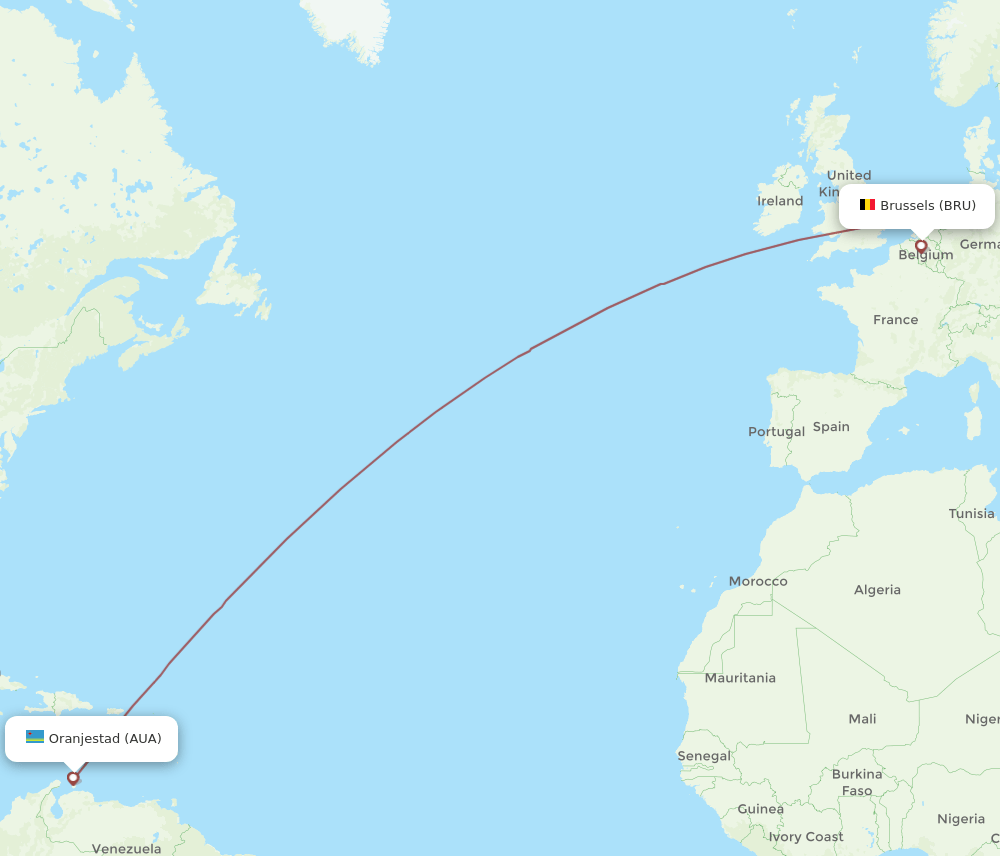 BRU-AUA flight routes