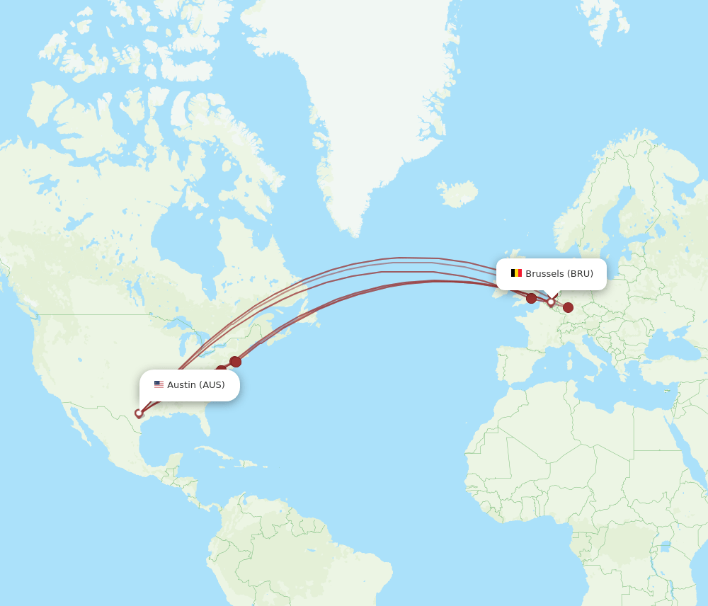 BRU-AUS flight routes