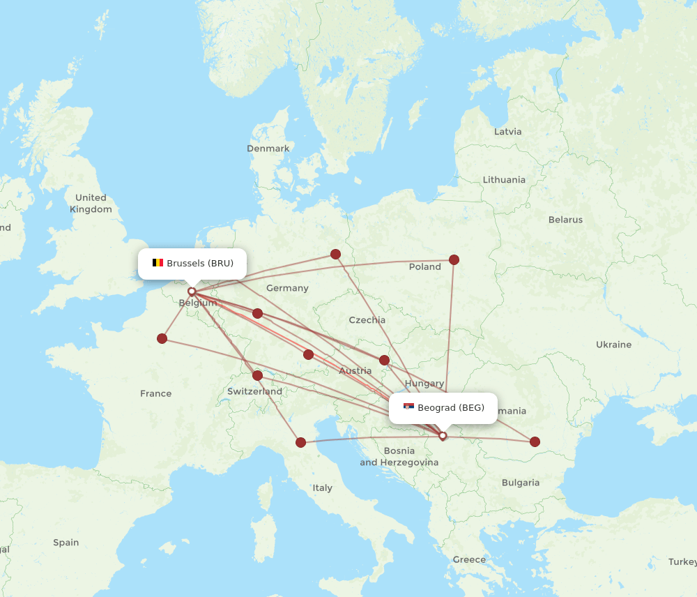 BRU-BEG flight routes