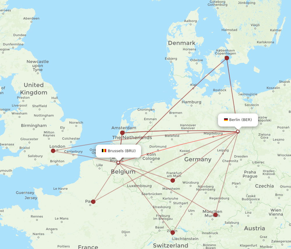 BRU to BER flights and routes map