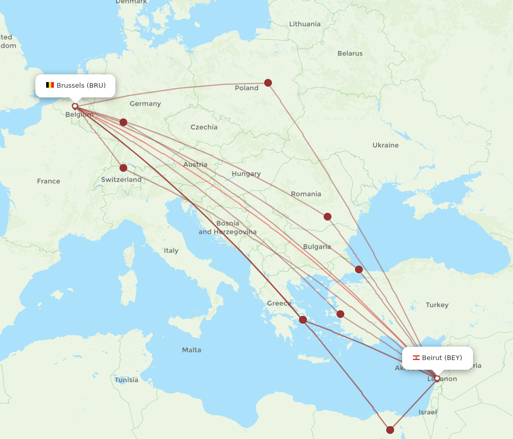 BRU-BEY flight routes