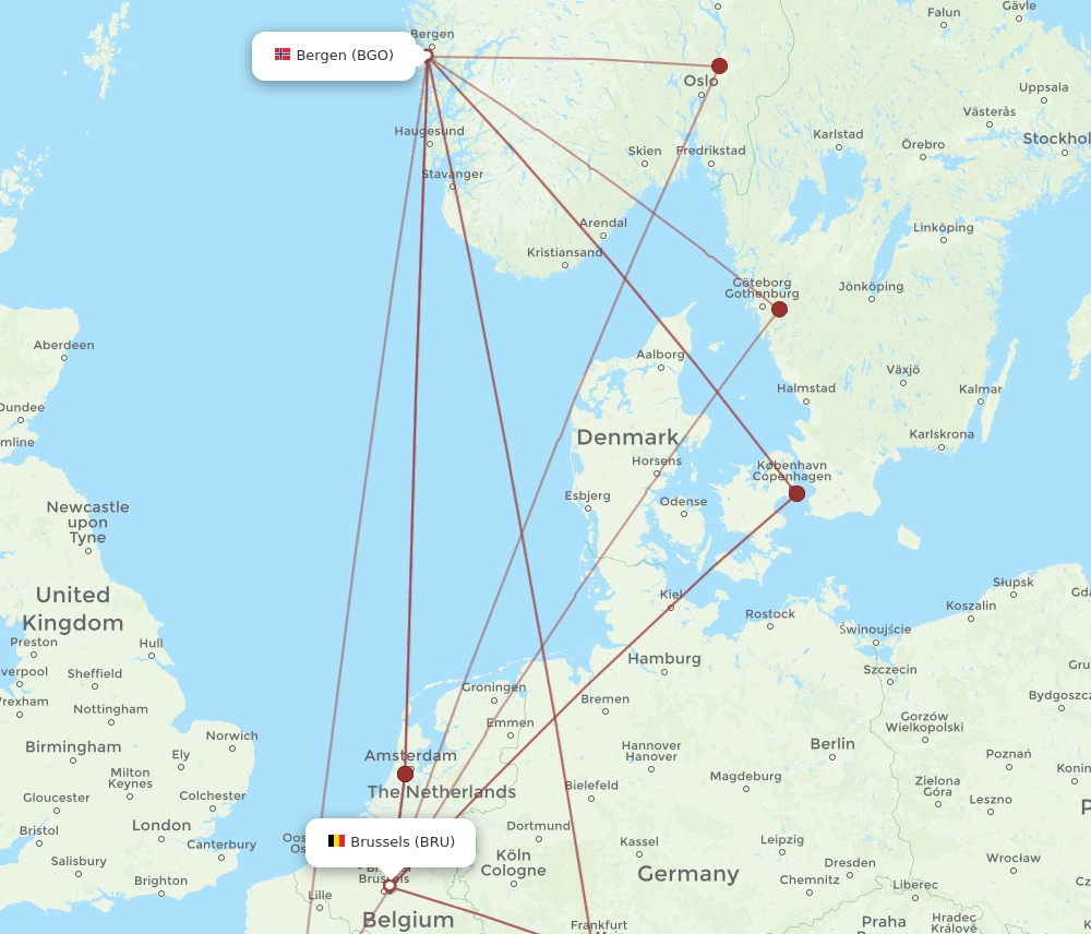 BRU-BGO flight routes