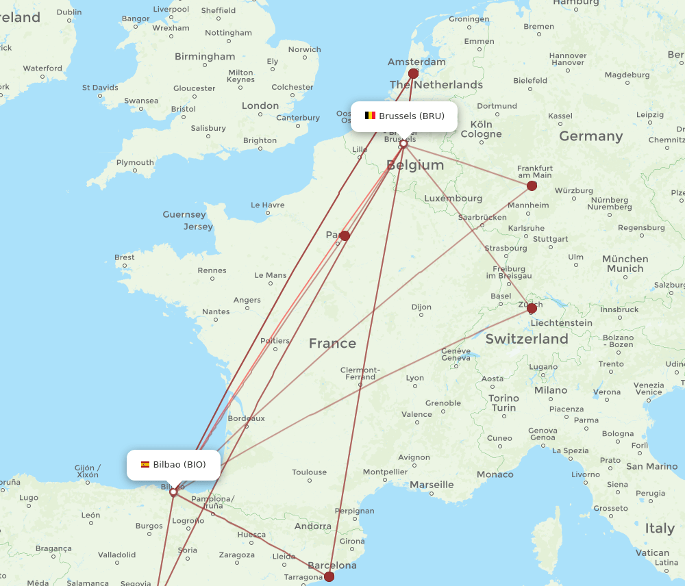 BRU-BIO flight routes