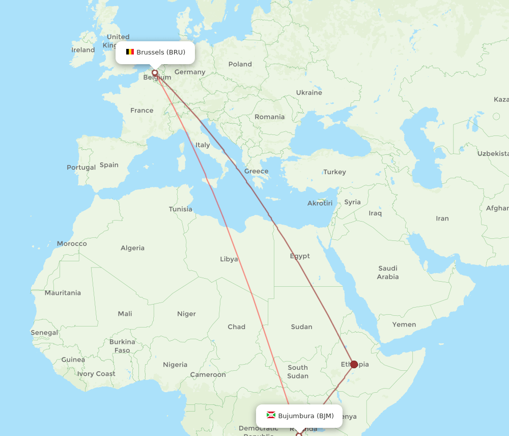 BRU to BJM flights and routes map
