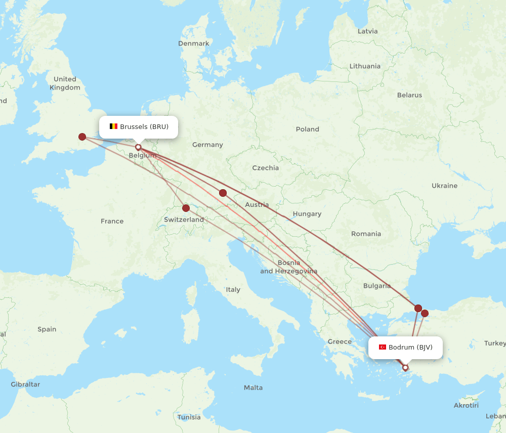 BRU-BJV flight routes