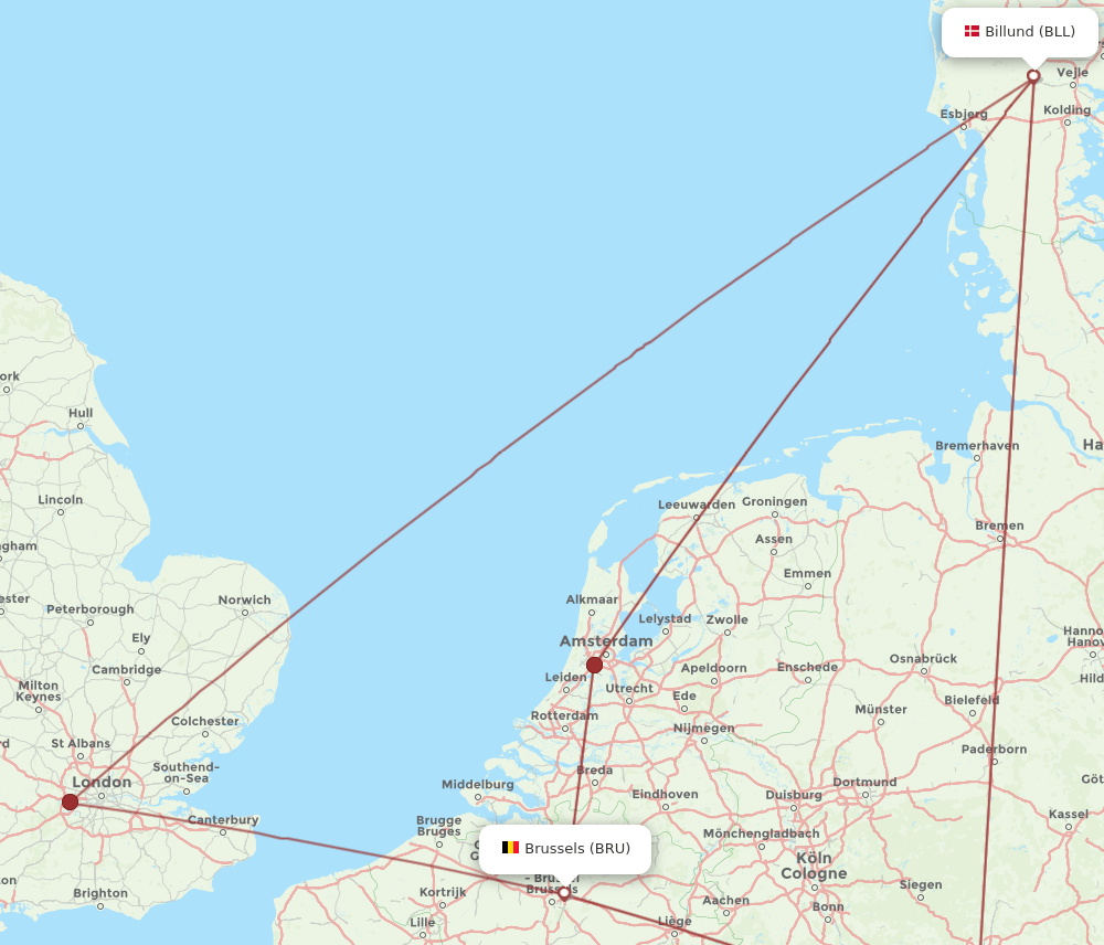 BRU-BLL flight routes