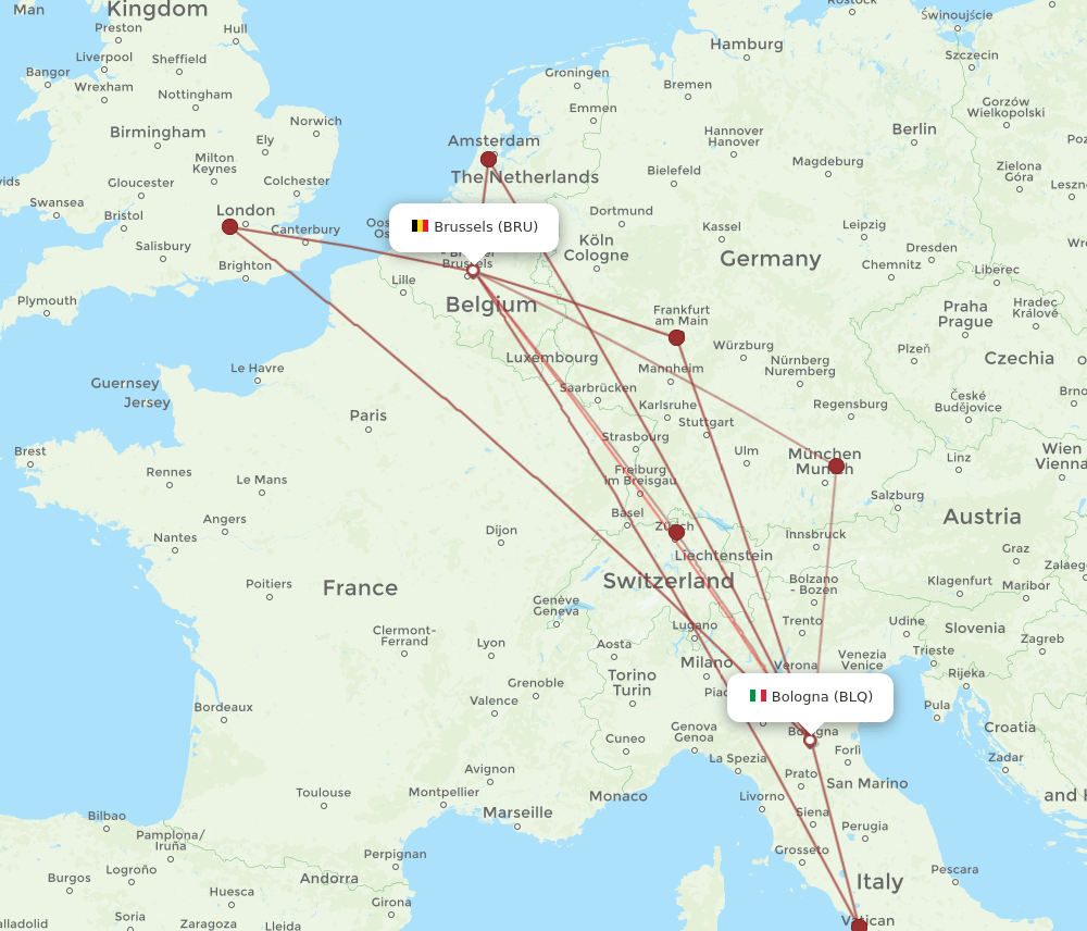 BRU-BLQ flight routes